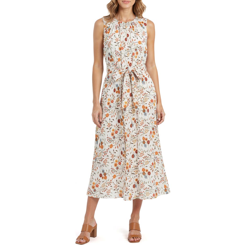 Mila Mae Mila Mae Floral Sleeveless Belted Midi Dress