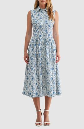 Mila Mae Mila Mae Floral Sleeveless Cotton Midi Shirtdress