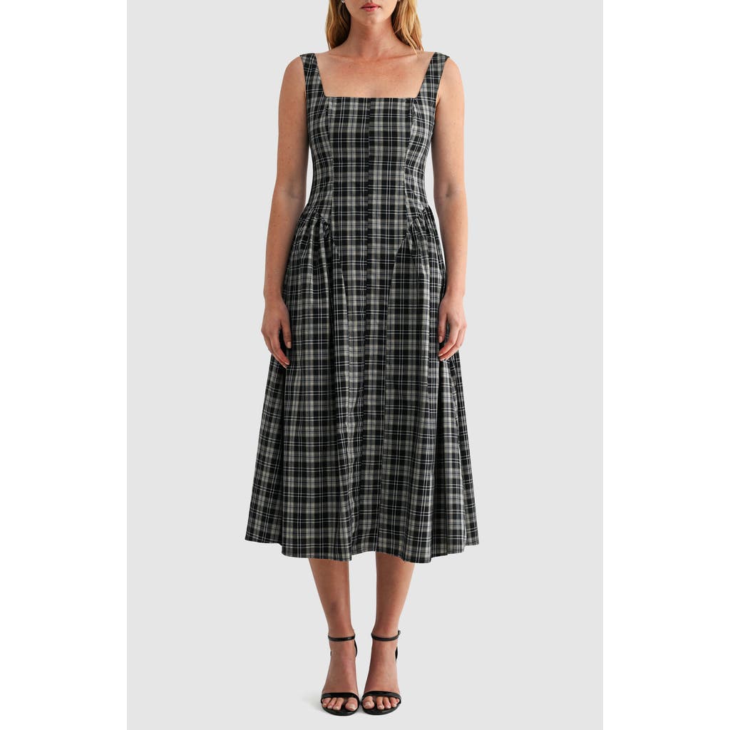 Mila Mae Mila Mae Plaid Square Neck Fit and Flare Midi Dress