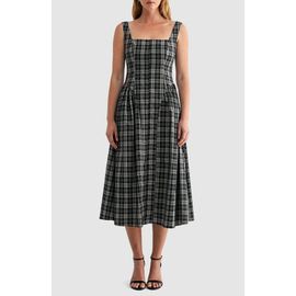 Mila Mae Mila Mae Plaid Square Neck Fit and Flare Midi Dress