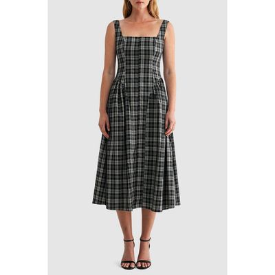 Mila Mae Mila Mae Plaid Square Neck Fit and Flare Midi Dress