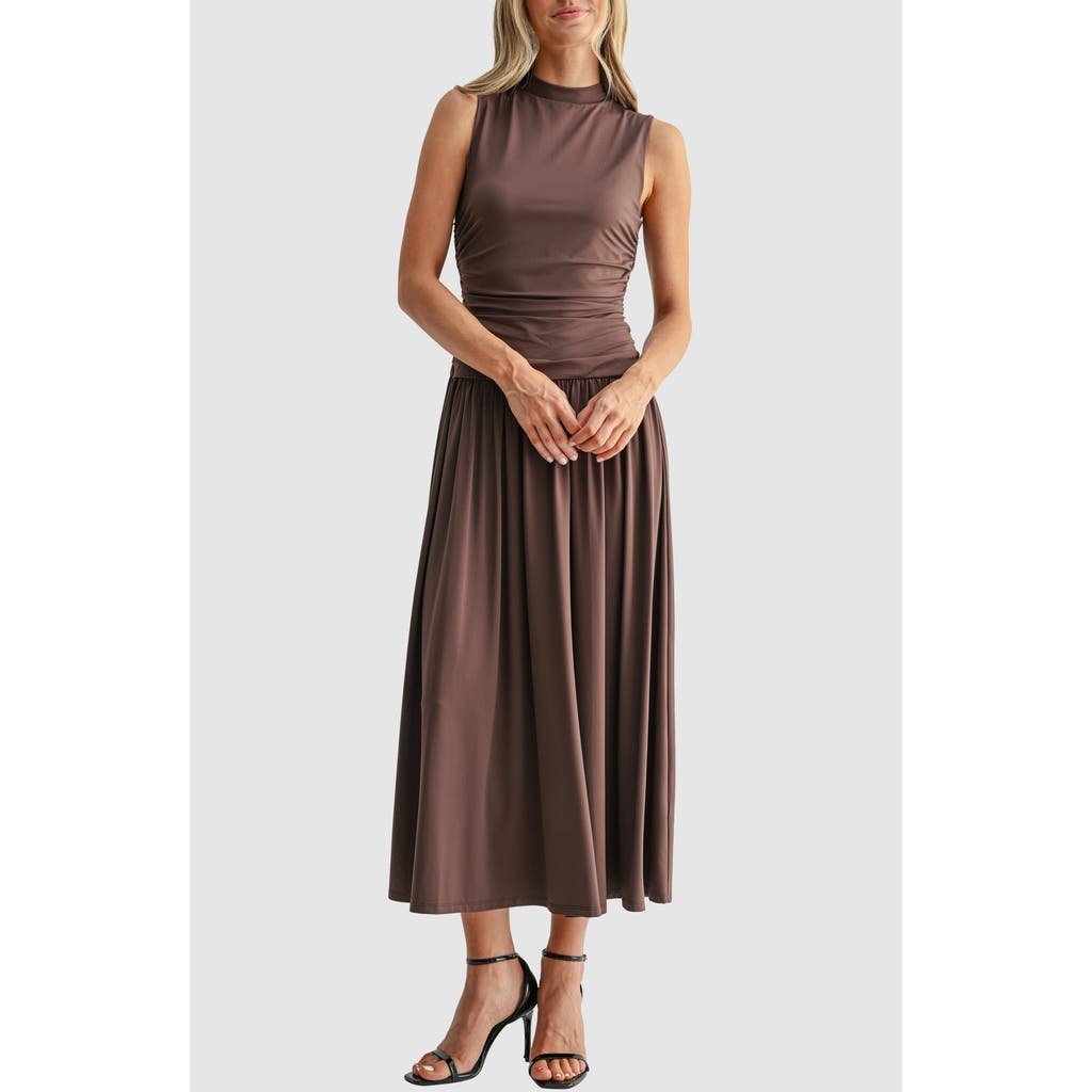 Mila Mae Mila Mae Ruched Mock Neck Drop Waist Fit & Flare Midi Dress
