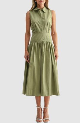 Mila Mae Mila Mae Sleeveless Drop Waist Midi Shirtdress