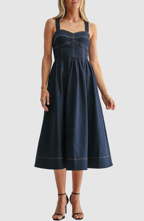 Mila Mae Mila Mae Sweetheart Neck Fit & Flare Denim Midi Dress