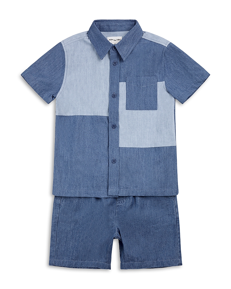 Miles The Label Miles The Label Boys' Chambray Patchwork Shirt & Shorts Set