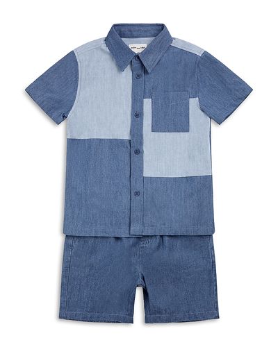 Miles The Label Miles The Label Boys' Chambray Patchwork Shirt & Shorts Set