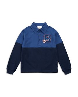 Miles The Label Miles The Label Boys Varsity Emblem on Navy and Dress Blue Long Sleeve Polo
