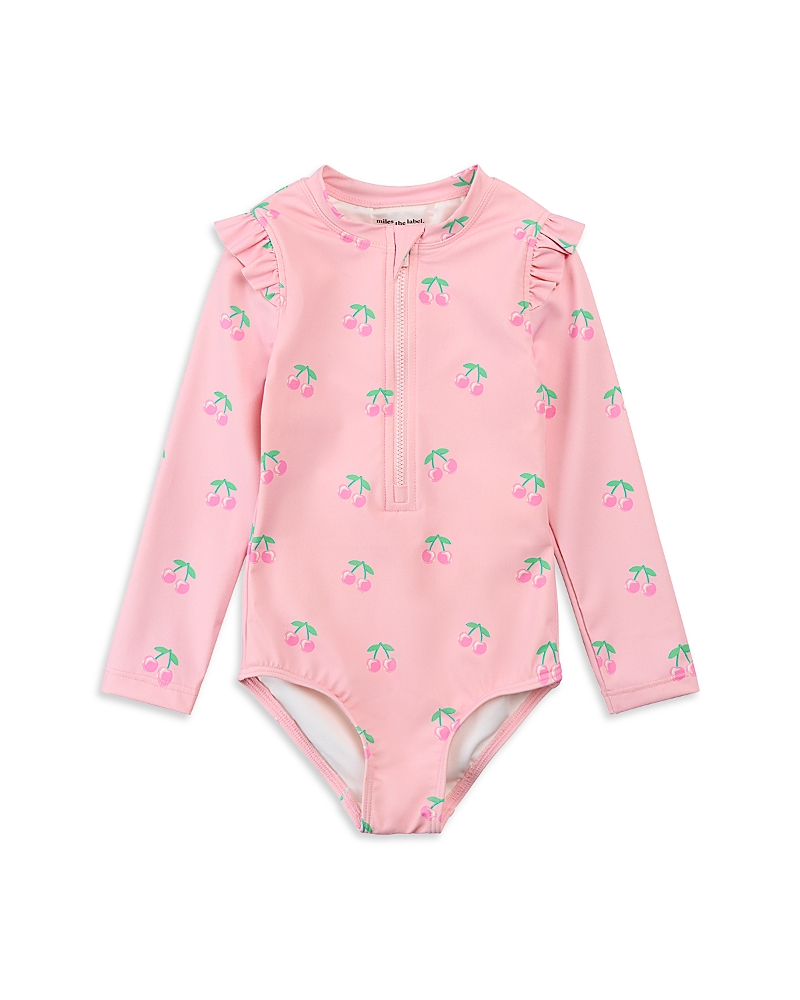Miles The Label Miles The Label Girls' Cherry Print Rash Guard One Piece Swimsuit