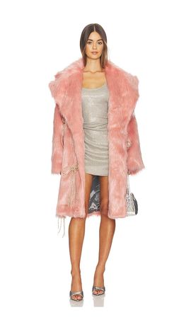 Milkwhite Milkwhite Faux Fur Coat With Faux Pearls