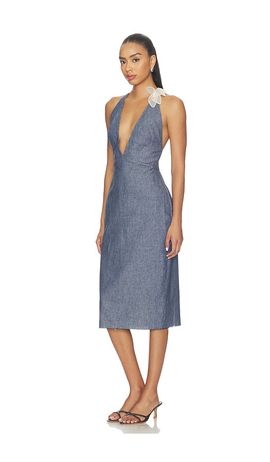 Milkwhite Milkwhite Midi V-neck Dress With Flower Detail