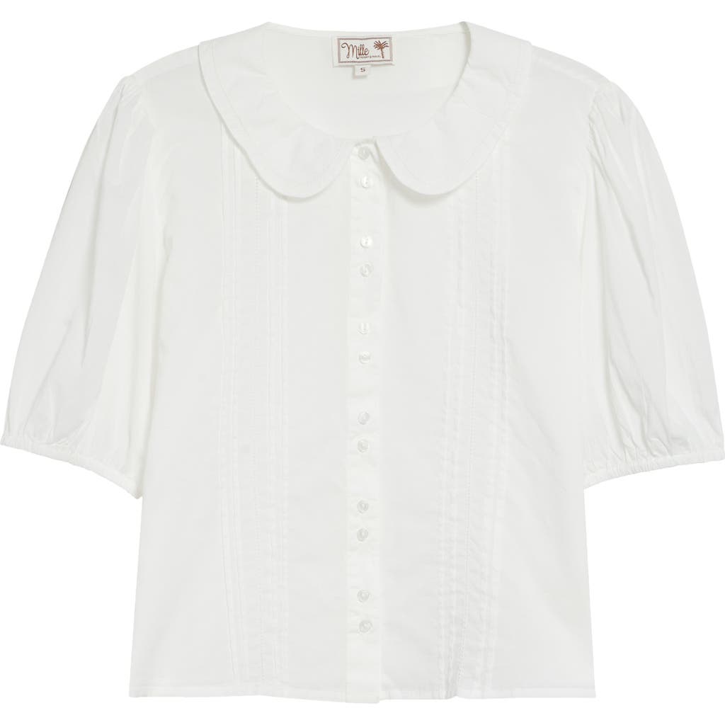 MILLE MILLE Harriet Lace Detail Elbow Sleeve Cotton Button-Up Shirt