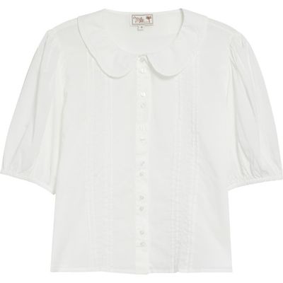 MILLE MILLE Harriet Lace Detail Elbow Sleeve Cotton Button-Up Shirt