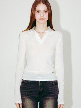 MILLIONCOR Basic Collar Long Sleeve T-shirt [Ivory]