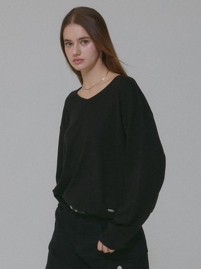 MILLIONCOR Basic V-Neck Loose Fit Sweater [Black]