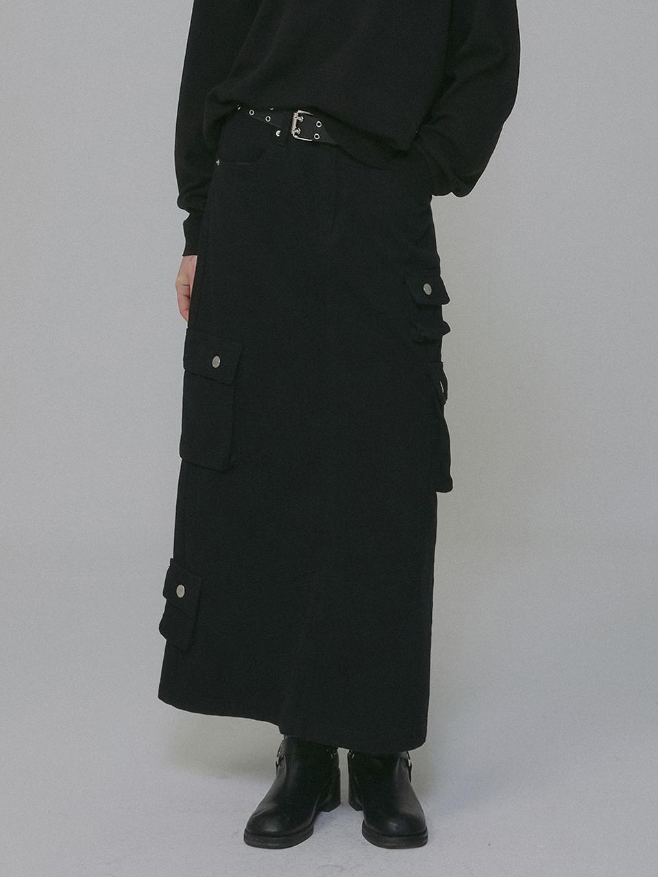 MILLIONCOR Cargo Cotton A-line Maxi Skirt [Black]