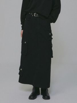 MILLIONCOR Cargo Cotton A-line Maxi Skirt [Black]