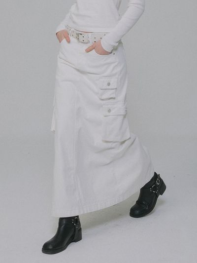 MILLIONCOR Cargo Utility Long Maxi Skirt [Beige]