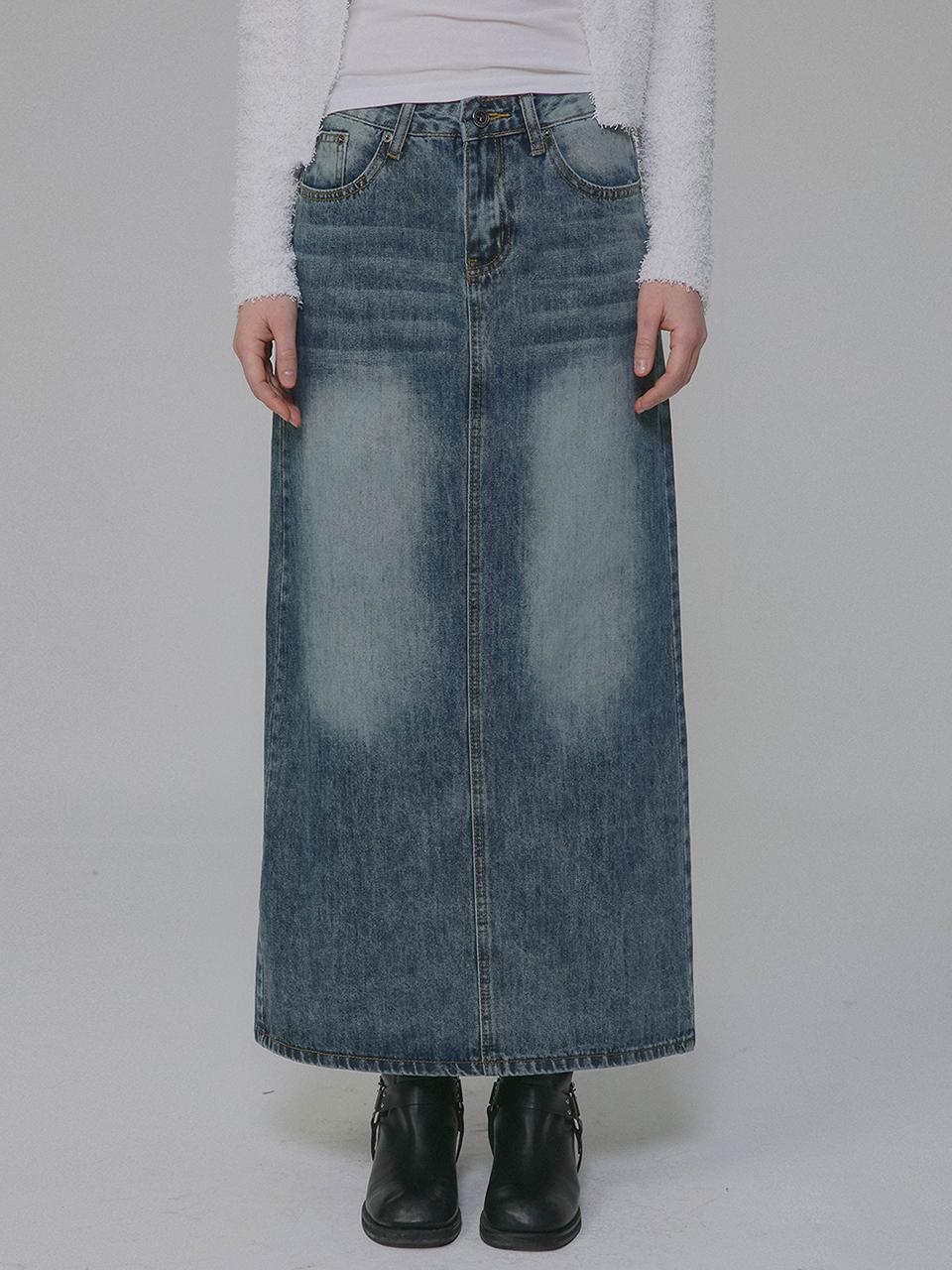 MILLIONCOR Denim Long Maxi Skirt [Indigo] (8260)