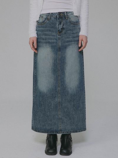 MILLIONCOR Denim Long Maxi Skirt [Indigo] (8260)