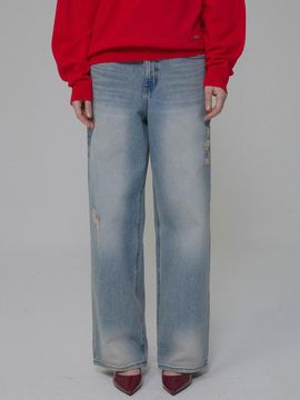 MILLIONCOR Distressed Straight-Leg Denim Pants [Light Blue]