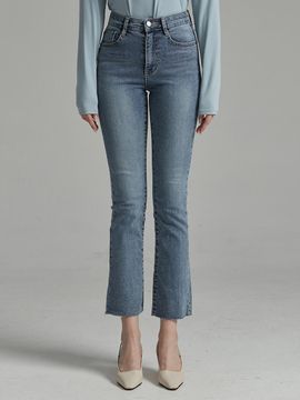 MILLIONCOR Light-wash Cut Detail Bootcut Denim Pants [Light Blue] (7034)