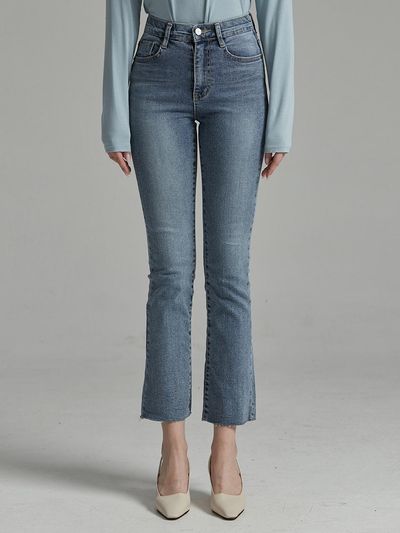 MILLIONCOR Light-wash Cut Detail Bootcut Denim Pants [Light Blue] (7034)