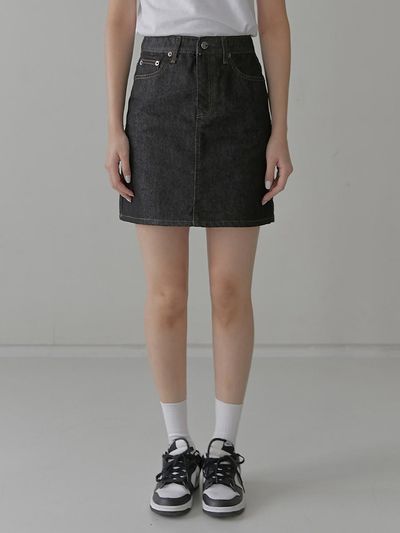 MILLIONCOR Non-dyed A-line Selvedge Cotton Skirt [Black]