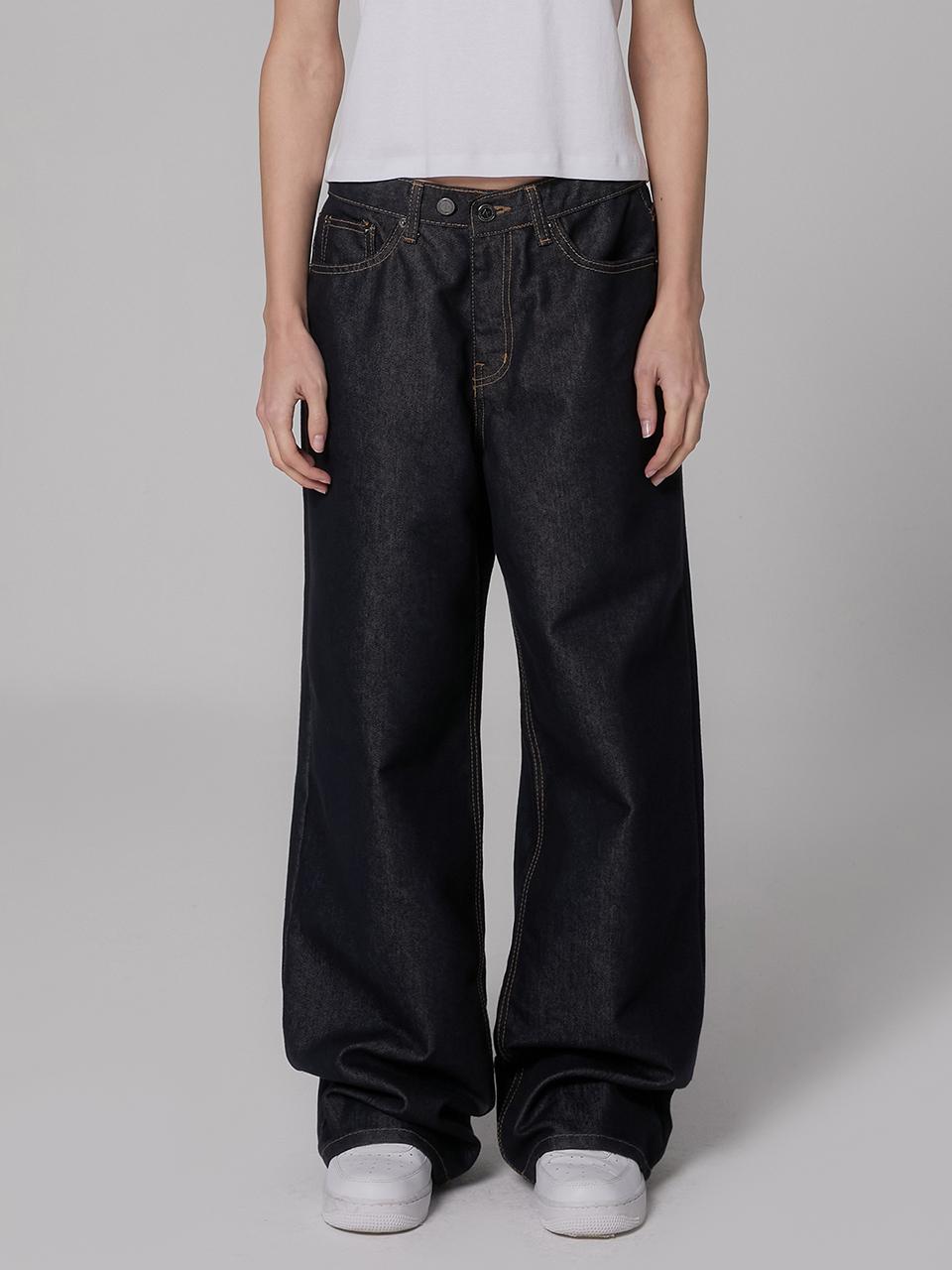 MILLIONCOR Unisex Selvedge Two-Button Wide Pants [Dark Blue]
