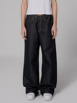 MILLIONCOR Unisex Selvedge Two-Button Wide Pants [Dark Blue]