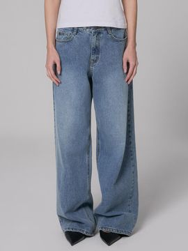 MILLIONCOR Unisex Wide Two-Button Cotton Denim Pants [Light Blue] (9443)