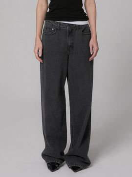 MILLIONCOR Unisex Wide Two-Button Denim Pants [Black-Grey] (9446)