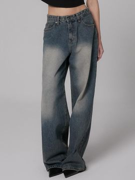 MILLIONCOR Wide Two-Button Denim Pants [Medium Indigo]