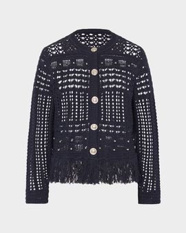 Milly Fringed Open-Knit Cardigan