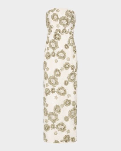 Milly Jasmine Strapless Embroidered Lace Midi Dress