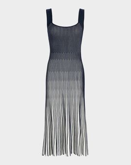 Milly Jolie Pleated Ombré Rib-Knit Midi-Dress