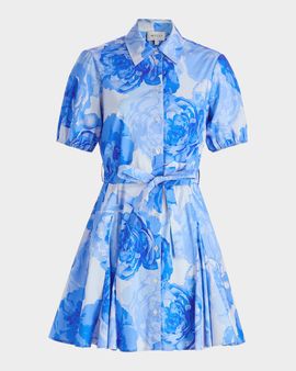 Milly Juni Printed Stretch Cotton Poplin Mini-Shirtdress