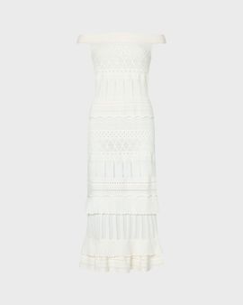 Milly Maven Off-Shoulder Pointelle Midi Sheath Dress