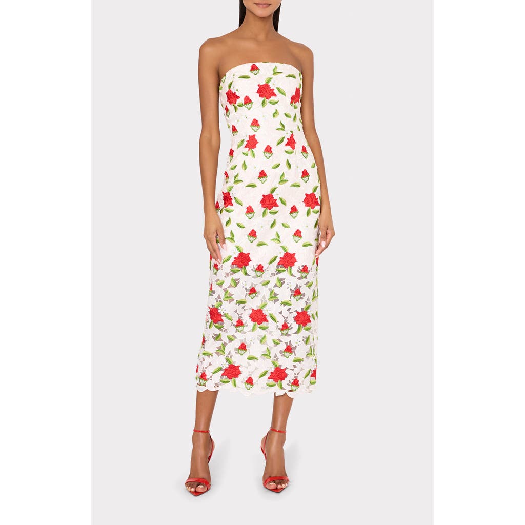 Milly Milly Kait Embroidered Strapless Midi Dress