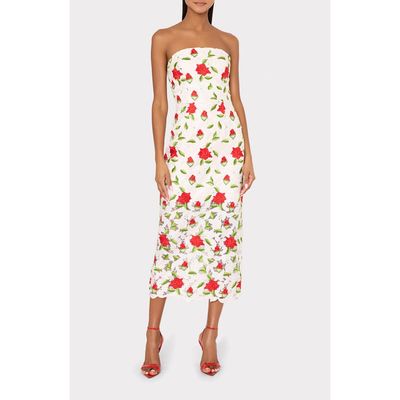 Milly Milly Kait Embroidered Strapless Midi Dress