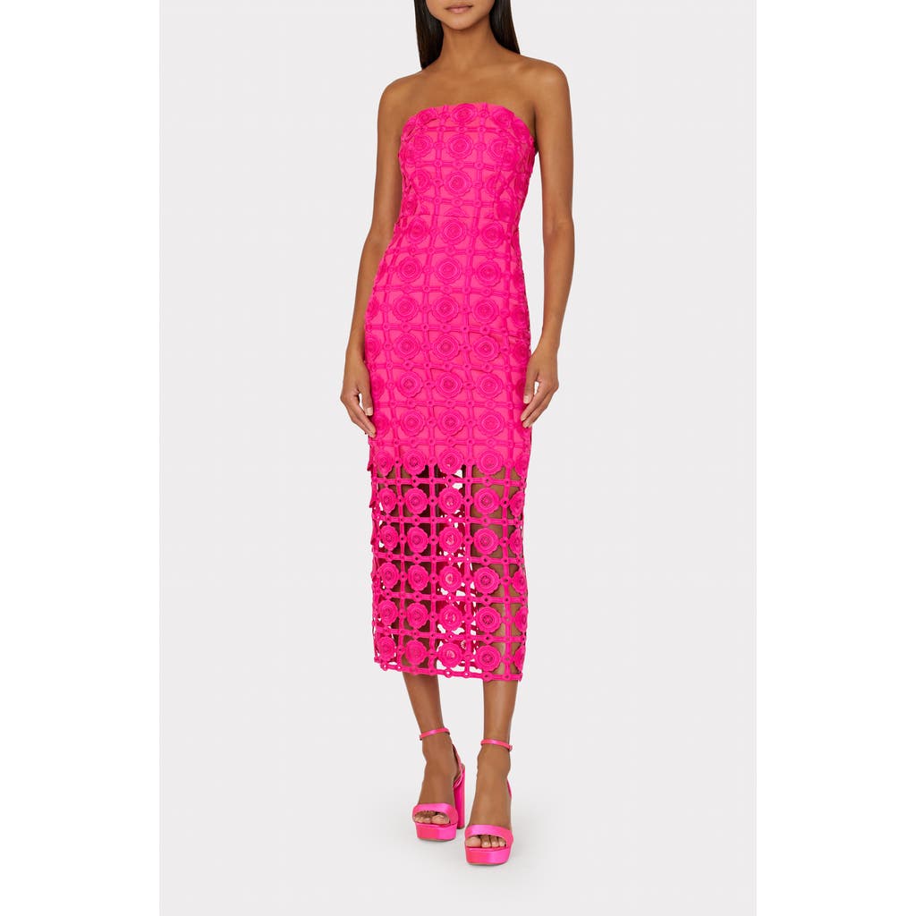 Milly Milly Kait Lace Strapless Midi Dress
