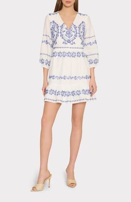 Milly Milly Lene Embroidered Linen & Cotton Minidress