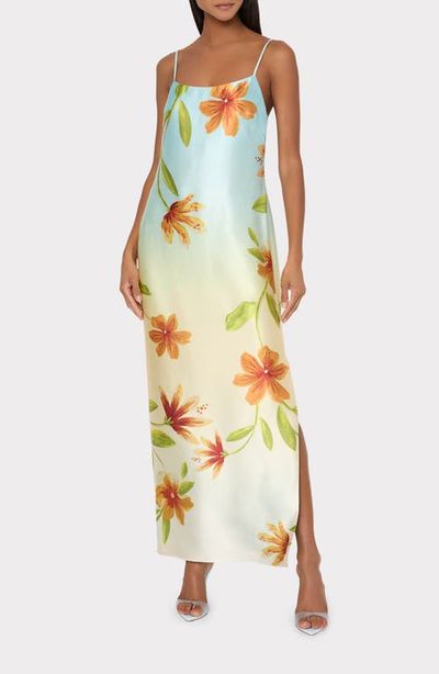 Milly Milly Lily Floral Print Sleeveless Satin Maxi Dress