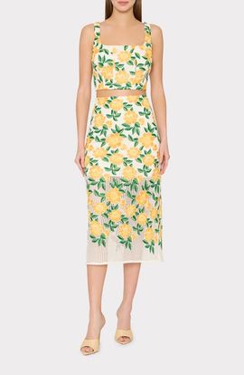 Milly Milly Marta Floral Embroidery Midi Skirt