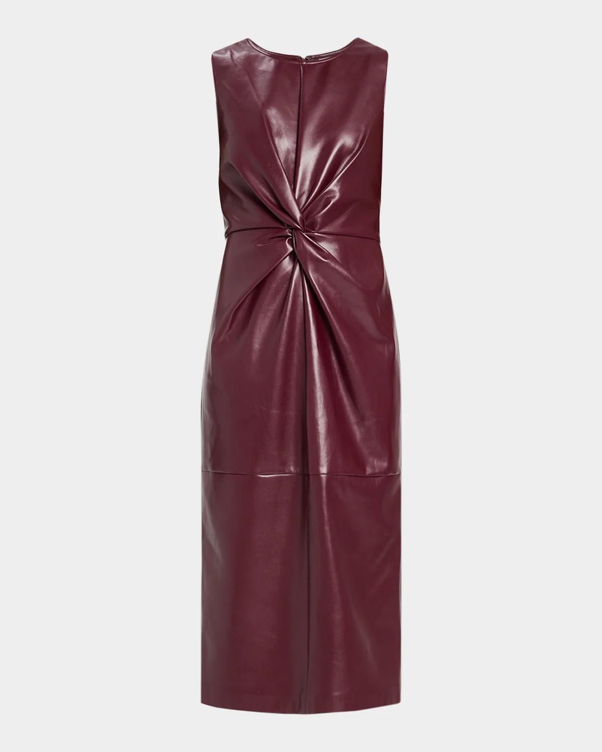 Milly Nat Twist-Front Vegan Leather Midi Dress