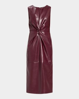 Milly Nat Twist-Front Vegan Leather Midi Dress