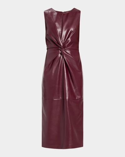 Milly Nat Twist-Front Vegan Leather Midi Dress