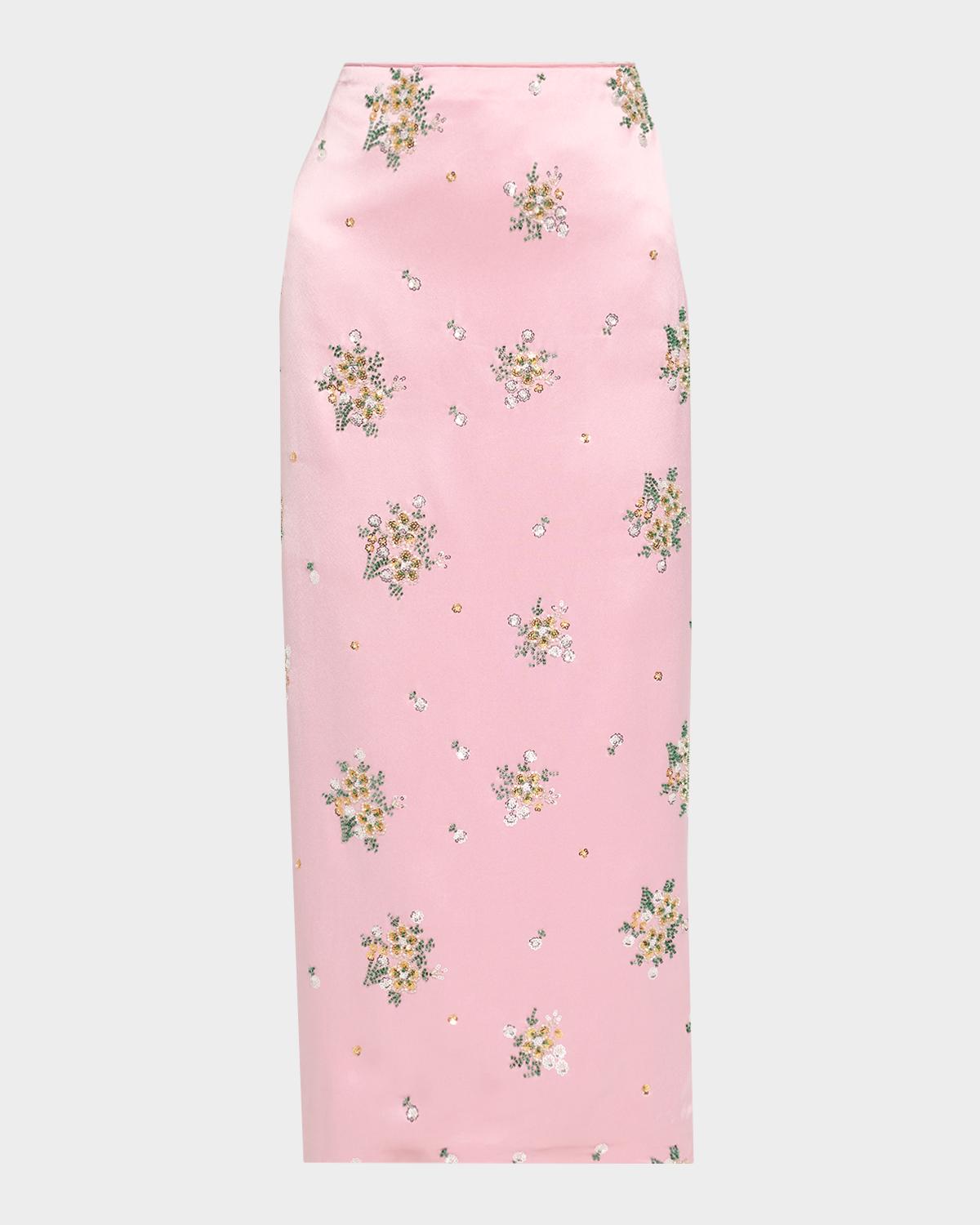 Milly Raylen Floral Sequin-Embellished Satin Midi Skirt