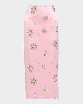 Milly Raylen Floral Sequin-Embellished Satin Midi Skirt