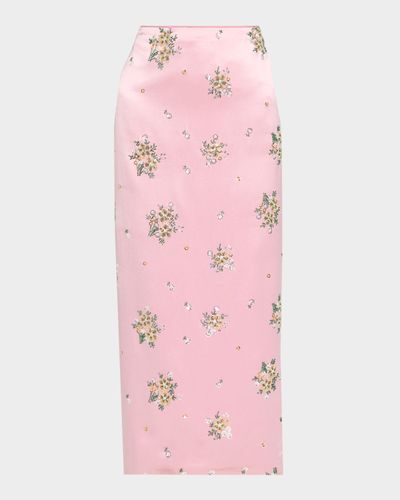 Milly Raylen Floral Sequin-Embellished Satin Midi Skirt