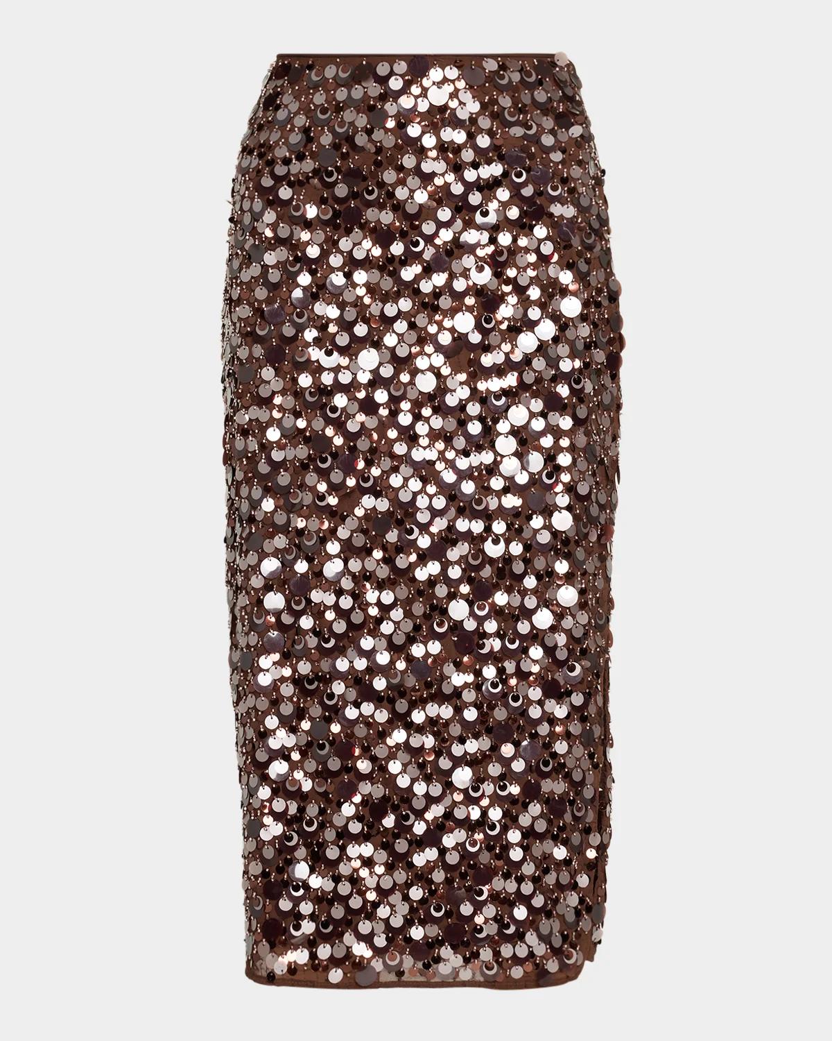 Milly Roxanne Paillette Midi Pencil Skirt